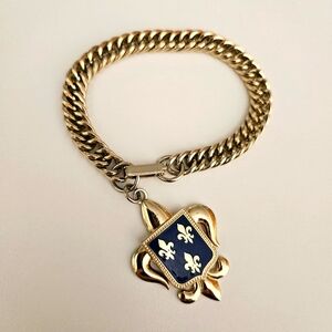 Vintage Blue Enamel Fleur de Lis Bracelet